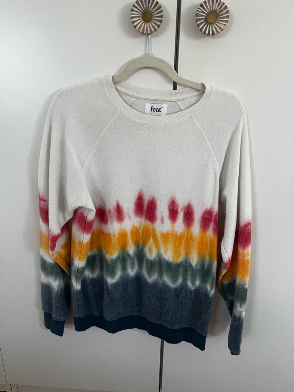 feat Tie-Dye Crewneck Sweatshirt in White with Multicolor Bands